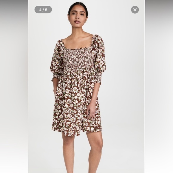 RIXO Brenda Mini Floral Chocolate Brown Daisy Chain Dress in Size Small - Picture 1 of 12